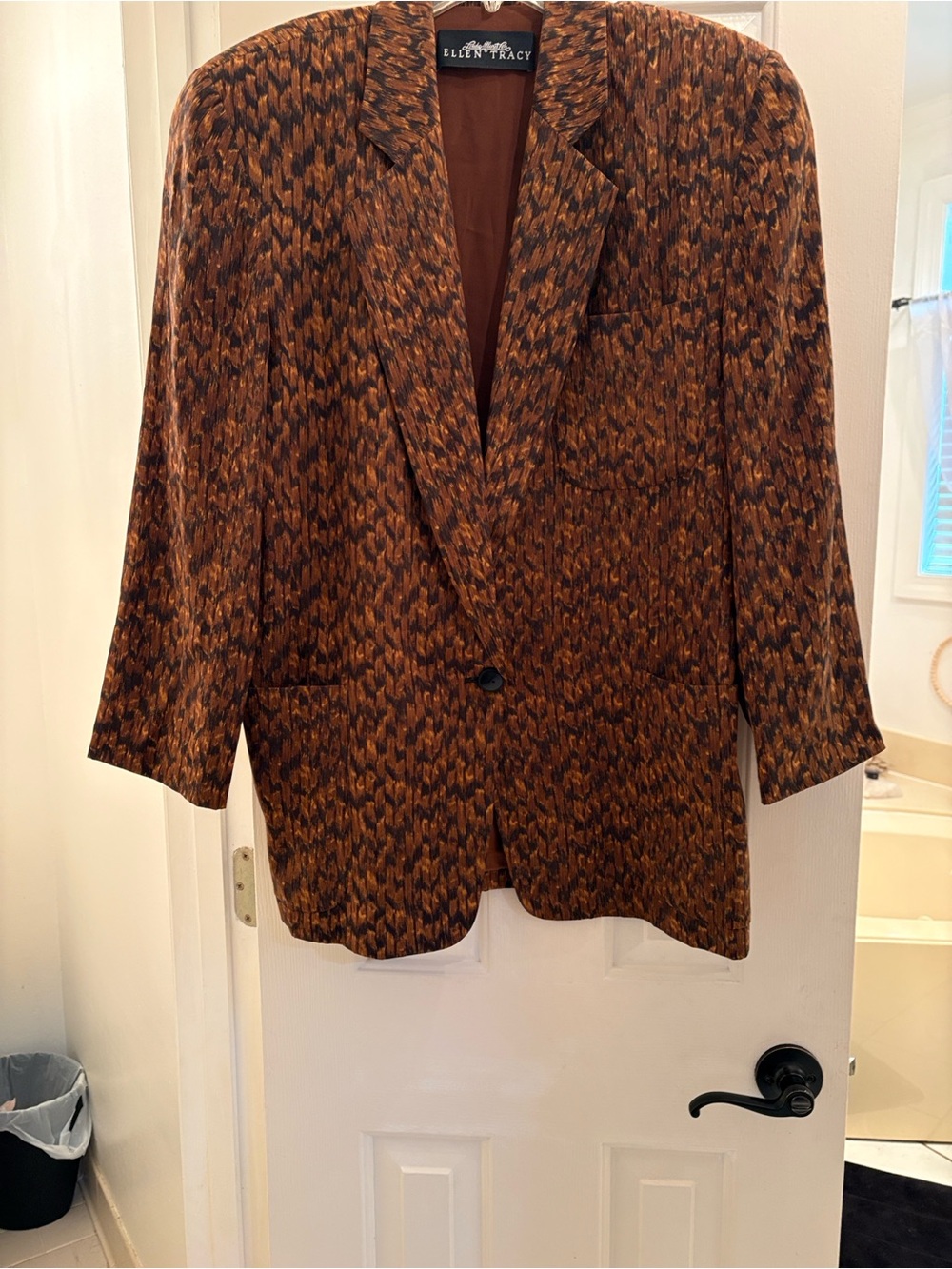 Ellen Tracy Brown Patterned Single-Button Blazer